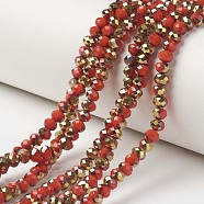 Electroplate Opaque Glass Beads Strands, Half Golden Plated, Faceted, Rondelle, Red, 2x1.5mm, Hole: 0.4mm, about 195pcs/strand, 11 inch(28cm)(EGLA-A034-P1mm-O07)
