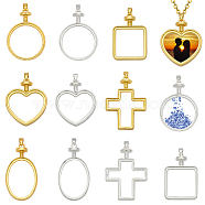 CHGCRAFT 10Pcs 10 Style Zinc Alloy Pendant Cabochon Settings, Open Back Bezel, Heart & Oval & Square & Cross & Flat Round, Golden & Silver, Tray: 27~35x25~33mm, 41.5~50x27~36x7~12mm, Hole: 4x5.5mm, 1pc/style(FIND-CA0005-85)
