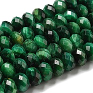 Natural Tiger Eye Beads Strands, Faceted, Dyed, Rondelle, Green, 8~8.5x5~5.5mm, Hole: 1mm, about 71pcs/strand, 15.31''(38.9cm)(G-K351-B05-03)