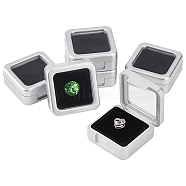 Square Plastic Loose Diamond Storage Boxes, Visible Window Jewelry Showing Case with Black Plush Inside, for Small Gems, Silver, 4x4x1.8cm(VBOX-WH0005-08)
