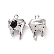 Rack Plating Alloy Glass Pendants, Cadmium Free & Lead Free & Nickle Free, Faceted, Tooth Charms with Teardrop, Platinum, Black, 19x13.5x7mm, Hole: 1.4mm(FIND-I037-08P-02)