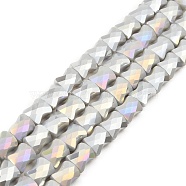 AB Color Plate Glass Beads Strands, Faceted Bamboo Stick, Light Grey, 10.5~11x8x5mm, Hole: 1.4mm, about 60pcs/strand, 24.41~25.20''(62~64cm)(EGLA-P051-06A-B10)