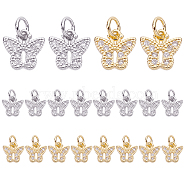 Elite 20Pcs 2 Colors Brass Micro Pave Clear Cubic Zirconia Pendants, with Jump Rings, Butterfly, Real Gold Plated & Real Platinum Plated, 10x10x1.5mm, Hole: 3.5mm, 10pcs/color(KK-PH0003-35)