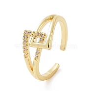 Clear Cubic Zirconia Interlocking Triangle Knot Open Cuff Ring, Brass Jewelry for Women, Golden, US Size 7 1/4(17.5mm)(RJEW-G283-04G)