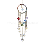 Natural Gemstone Ring Pendants Decorations, with Brass Finding and Glass Leaf/Star Charm, for Home Decorations, 305mm(HJEW-JM01267)