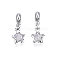 Rack Plating Alloy European Dangle Charms, with Resin Crystal Rhinestone, Large Hole Beads, Cadmium Free & Lead Free, Star, Platinum, 27mm, Hole: 4.5mm, Star: 14x11x6.5mm(MPDL-N039-204S)