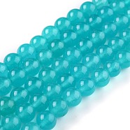 Natural White Jade Beads, Round, Dyed, Cyan, 8mm, Hole: 1mm, about 49pcs/strand, 15.16''(38.5cm)(G-G766-B-16)