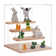 Assembled Acrylic Model Toy Display Box, 4-Tier Iron Building Block Show Case, with Wood Pedestals, Wheat, Finish Product: 23.5x22x27cm, about 11pcs/set(ODIS-WH0029-42)