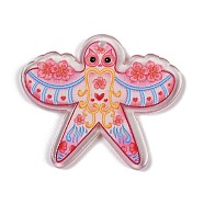 Transparent Printed Pendants, Swallow, Pink, 35x41.5x2.5mm, Hole: 2mm(SACR-S035-04A)