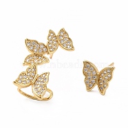 Cubic Zirconia Butterfly Asymmetrical Earrings, Rack Plating Real 18K Gold Plated Brass Stud Earrings with Ear Cuff for Women, Lead Free & Cadmium Free, Clear, 9.5~24.5x10~14.5mm, Pin: 0.7mm(EJEW-E263-05G)