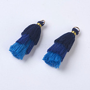 Polyester Tassel Pendants, with Findings, Golden, Blue, 43~50x14~24mm, Hole: 5mm(X-FIND-P026-A03)