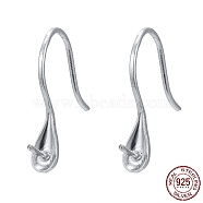 Anti-Tarnish Rhodium Plated 925 Sterling Silver Earring Hooks, with Cup Pearl Bail Pin for Half Drilled Beads, Platinum, 15x3.5x12mm, Bail 22 Gauge, Pin: 0.6mm, 21 Gauge, Pin: 0.7mm(STER-E041-14P)