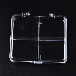 Polystyrene Bead Storage Containers, with 4 Compartments Organizer Boxes and Hinged Lid, for Jewelry Beads Earring Container Tool Fishing Hook Small Accessories, Rectangle, Clear, 10.8x9.8x1.7cm, compartment: 4.6x5.1cm.(CON-Q038-002)