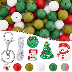 SUNNYCLUE DIY Christmas Keychain Making Kit, Including Tree & Snowman & Sock Silicone Beads, Iron Alloy Lobster Claw Clasp Keychain, Mixed Color, 96Pcs/bag(DIY-SC0022-54)