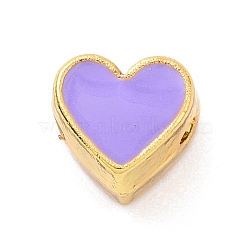 Eco-friendly Rack Plating Brass Enamel Beads, Cadmium Free & Lead Free, Long-Lasting Plated, Real 18K Gold Plated, Heart, Lilac, 7x7.5x5mm, Hole: 1.2mm(KK-F843-30G-07)