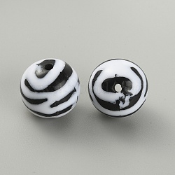 Opaque Resin Beads, Round with Zebra-stripe Pattern, Black, 19~19.5mm, Hole: 2.7mm(RESI-TAC0002-69)