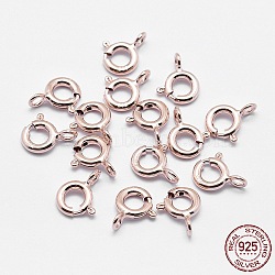 925 Sterling Silver Spring Ring Clasps, Ring, with 925 Stamp, Rose Gold, 7x6x1mm, Hole: 1.5mm(STER-K167-076A-RG)