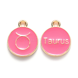 Alloy Enamel Pendants, Cadmium Free & Lead Free, Flat Round with Constellation, Light Gold, Cerise, Taurus, 15x12x2mm, Hole: 1.5mm(ENAM-S124-01B-03C)