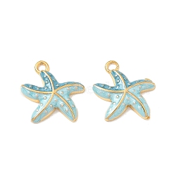 304 Stainless Steel Enamel Pendants, Starfish Charms, Ion Plating(IP), Real 18K Gold Plated, Sky Blue, 18x17x3.5mm, Hole: 1.8mm(STAS-Q119-08G-04)