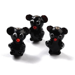 Handmade Lampwork Beads, Bear, Black, 19x13~14x11~12mm, Hole: 2mm(LAMP-I024-25)