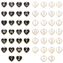 2 Sets 2 Colors Alloy Enamel Pendants, Golden, Heart with Letter A~Z Charm, Mixed Color, 15.5x14.5x2mm, Hole: 2mm, 26pcs/set, 1 set/color(ENAM-SC0006-63)