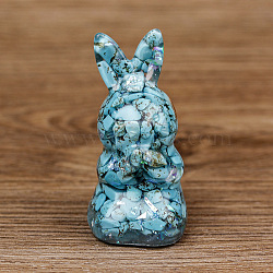 Resin Home Display Decorations, with Sequin and Synthetic Turquoise Chips Inside, Rabbit, 40x40x73mm(G-PW0005-07D)