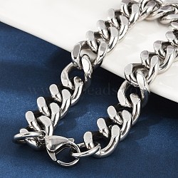 304 Stainless Steel Cuban Link Chain Bracelets for Women Men, Stainless Steel Color, 8-7/8 inch(22.5cm)(BJEW-D304-01P)