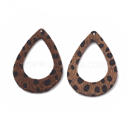 Imitation Leather Big Pendants, with Faux Fur, teardrop, Coconut Brown, 59x40x1mm, Hole: 1.5mm(FIND-N001-09A)
