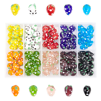 Olycraft Handmade Lampwork 3D Strawberry Beads, Mixed Color, 16x11mm, Hole: 2mm, 10 colors, 10pcs/color, 100pcs/box