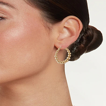 1 Pair 201 Stainless Steel Round Beaded Hoop Earrings with 304 Stainless Steel Pins for Women, Golden, 30x28x5mm, Pin: 0.7~0.8x1~1.5mm