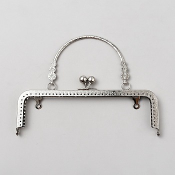 Iron Purse Kiss Lock Bag Handle Frame, for Bag Sewing Craft Tailor Sewer, Platinum, 150mm, Hole: 5mm