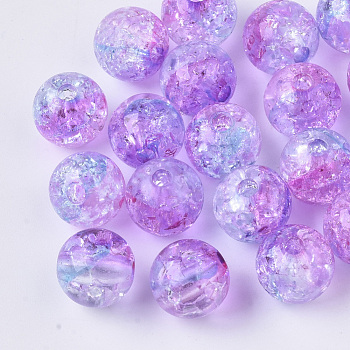 Transparent Crackle Acrylic Beads, Round, Orchid, 10mm, Hole: 2mm, about 943pc/500g
