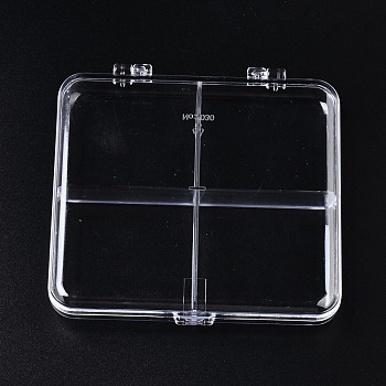 Polystyrene Bead Storage Containers, with 4 Compartments Organizer Boxes and Hinged Lid, for Jewelry Beads Earring Container Tool Fishing Hook Small Accessories, Rectangle, Clear, 10.8x9.8x1.7cm, compartment: 4.6x5.1cm.