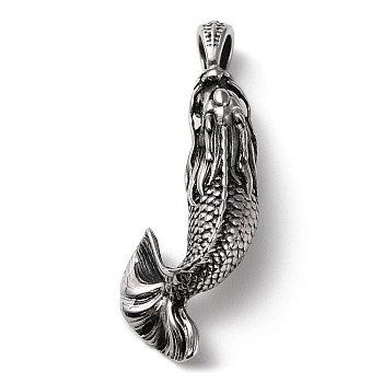 Ion Plating(IP) 304 Stainless Steel Big Pendants, Fish Charm, Antique Silver, 55.5x20.5x13mm, Hole: 5.5x7.5mm