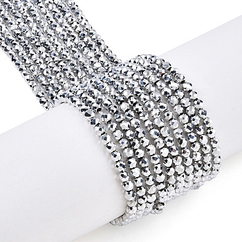 Electroplate Glass Beads Strands, Full Plated, Faceted, Rondelle, Silver Plated, 2.3x2mm, Hole: 0.6mm, about 177~180pcs/strand, 14.33 inch~14.41 inch(36.4~36.6cm)