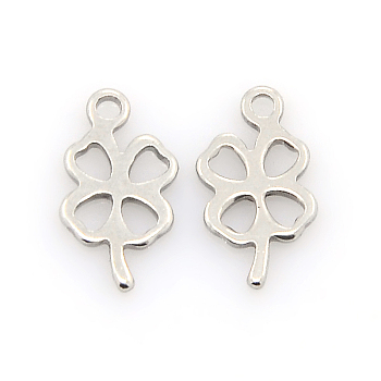 304 Stainless Steel Charms,Four Leaves Clover Pendants, Stainless Steel Color, 12x7x1mm, Hole: 1mm
