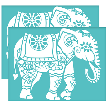 Self-Adhesive Silk Screen Printing Stencil, for Painting on Wood, DIY Decoration T-Shirt Fabric, Turquoise, Elephant, 280x220mm