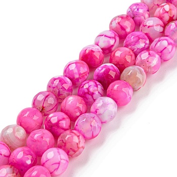 Natural Agate Bead Strands, Dyed, Faceted, Round, Fuchsia, 6mm, Hole: 1mm, about 56~58pcs/strand, 14 inch