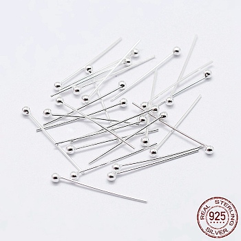 925 Sterling Silver Head Pins, Silver, 20mm, Pin: 0.5mm, about 200pcs/10g