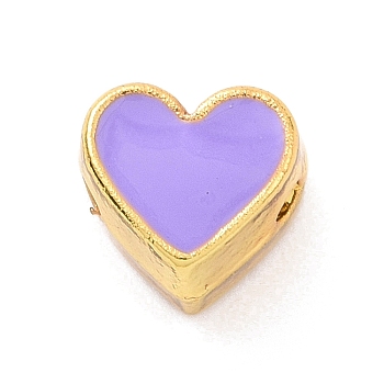 Eco-friendly Rack Plating Brass Enamel Beads, Cadmium Free & Lead Free, Long-Lasting Plated, Real 18K Gold Plated, Heart, Lilac, 7x7.5x5mm, Hole: 1.2mm