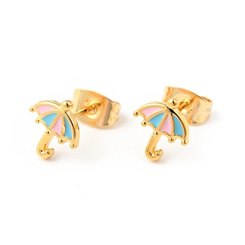 Colorful Enamel Tiny Umbrella Stud Earrings with 316 Stainless Steel Pins for Women, Golden, 8x7.5mm, Pin: 0.6mm