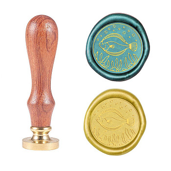 Wax Seal Stamp Set, Sealing Wax Stamp Solid Brass Head,  Wood Handle Retro Brass Stamp Kit Removable, for Envelopes Invitations, Gift Card, Fish Pattern, 83x22mm, Head: 7.5mm, Stamps: 25x14.5mm