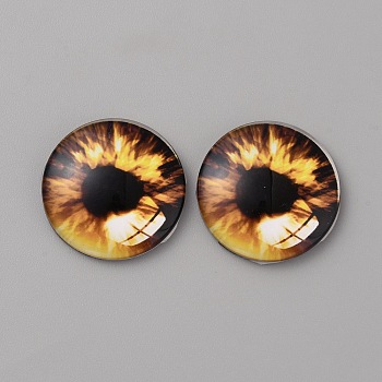 Glass Cabochons, Half Round/Dome with Eye Pattern, Coconut Brown, 25x6mm