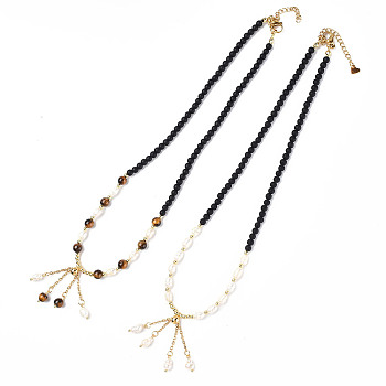 Tassel Pendant Necklace with Glass Beaded Chains for Women, 17.32 inch(44cm)