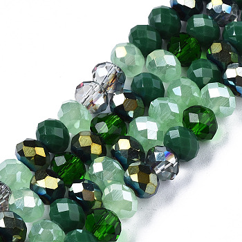Electroplate Glass Beads Strands, Faceted, Rondelle, Sea Green, 5.5~6x5mm, Hole: 1mm, about 90~92pcs/strand, 16.54~16.93''(42~43cm)