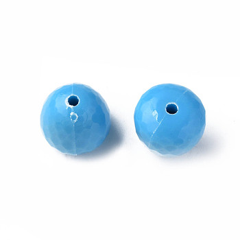 Opaque Acrylic Beads, Faceted, Teardrop, Deep Sky Blue, 15x14.5mm, Hole: 2mm, about 243pcs/500g