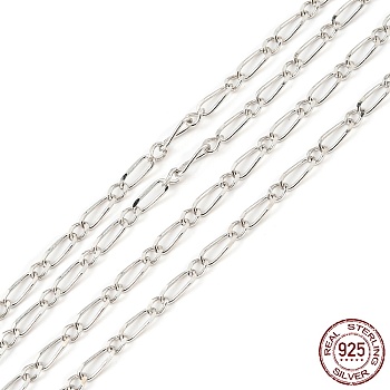 Rhodium Plated 925 Sterling Silver Figaro Chains, Soldered, Platinum, Link: 5x2x0.5mm and 3x2x0.5mm