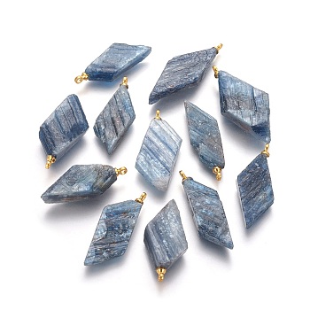 Natural Kyanite/Cyanite/Disthene Pendants, with Golden Tone Brass Findings, Nuggets, 18~33x9~15x4.5~8mm, Hole: 1.6mm