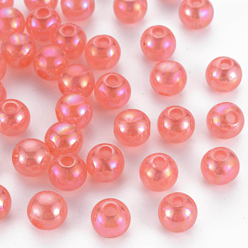 Imitation Jelly Acrylic Beads, AB Color Plated, Round, Tomato, 8mm, Hole: 1.8mm, about 1745pcs/500g