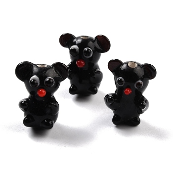 Handmade Lampwork Beads, Bear, Black, 19x13~14x11~12mm, Hole: 2mm